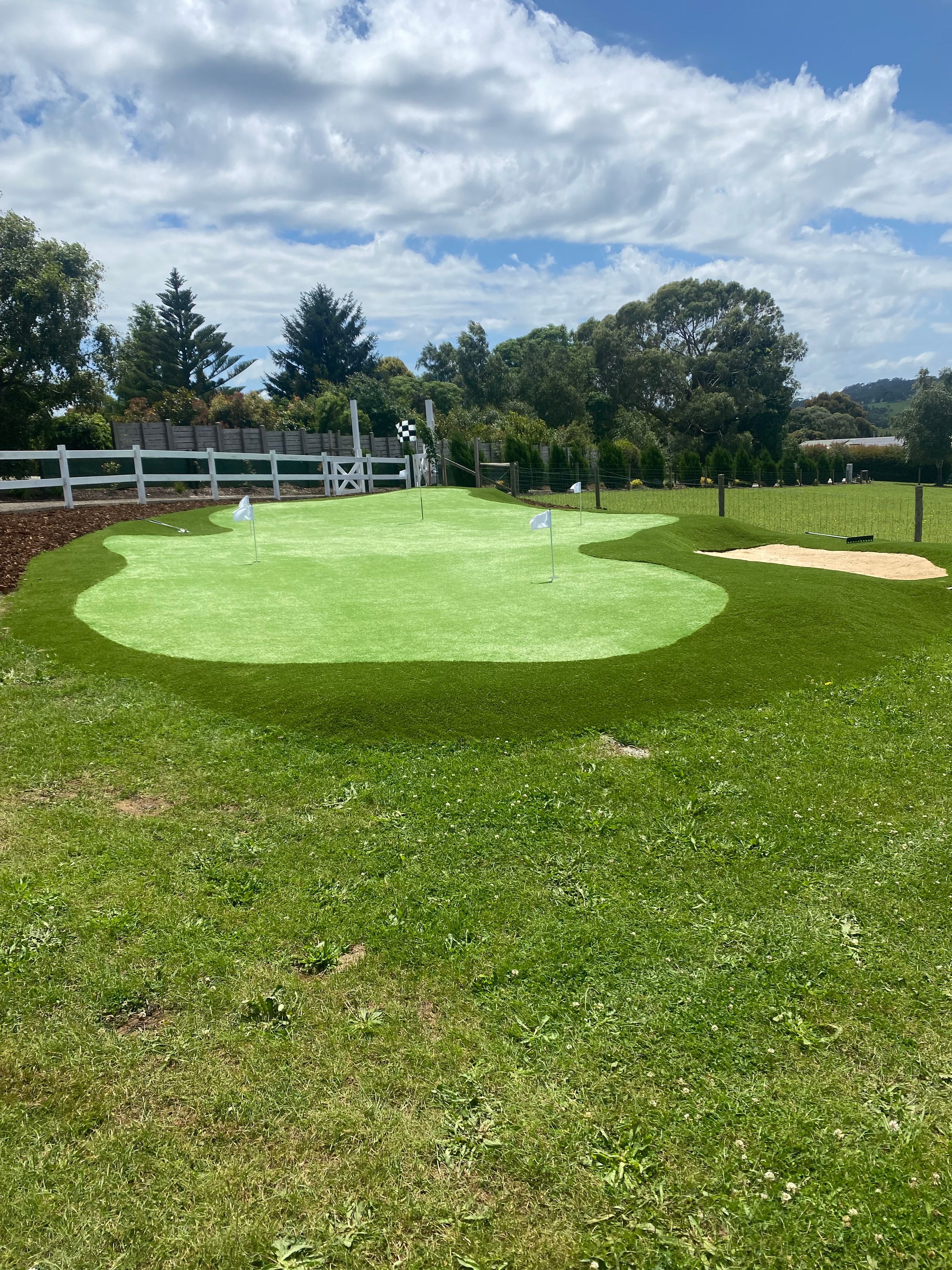 Diamond paving pattern with synthetic grass infill